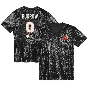 Joe Burrow Cincinnati Bengals Girls Youth Sequin V-Neck Fashion Jersey - Black