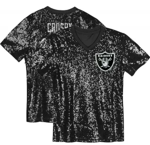 Maxx Crosby Las Vegas Raiders Girls Youth Sequin V-Neck Fashion Jersey - Black