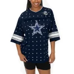 Dallas Cowboys Gameday Couture Women's All-Over Rhinestone Sports Stripe Kickoff V-Neck Fashion Half-Sleeve Jersey Top - Navy