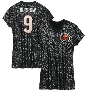 Joe Burrow Cincinnati Bengals Girls Youth Sequin Player Name & Number V-Neck Dress - Black