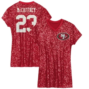 Christian McCaffrey San Francisco 49ers Girls Youth Sequin Player Name & Number V-Neck Dress - Scarlet